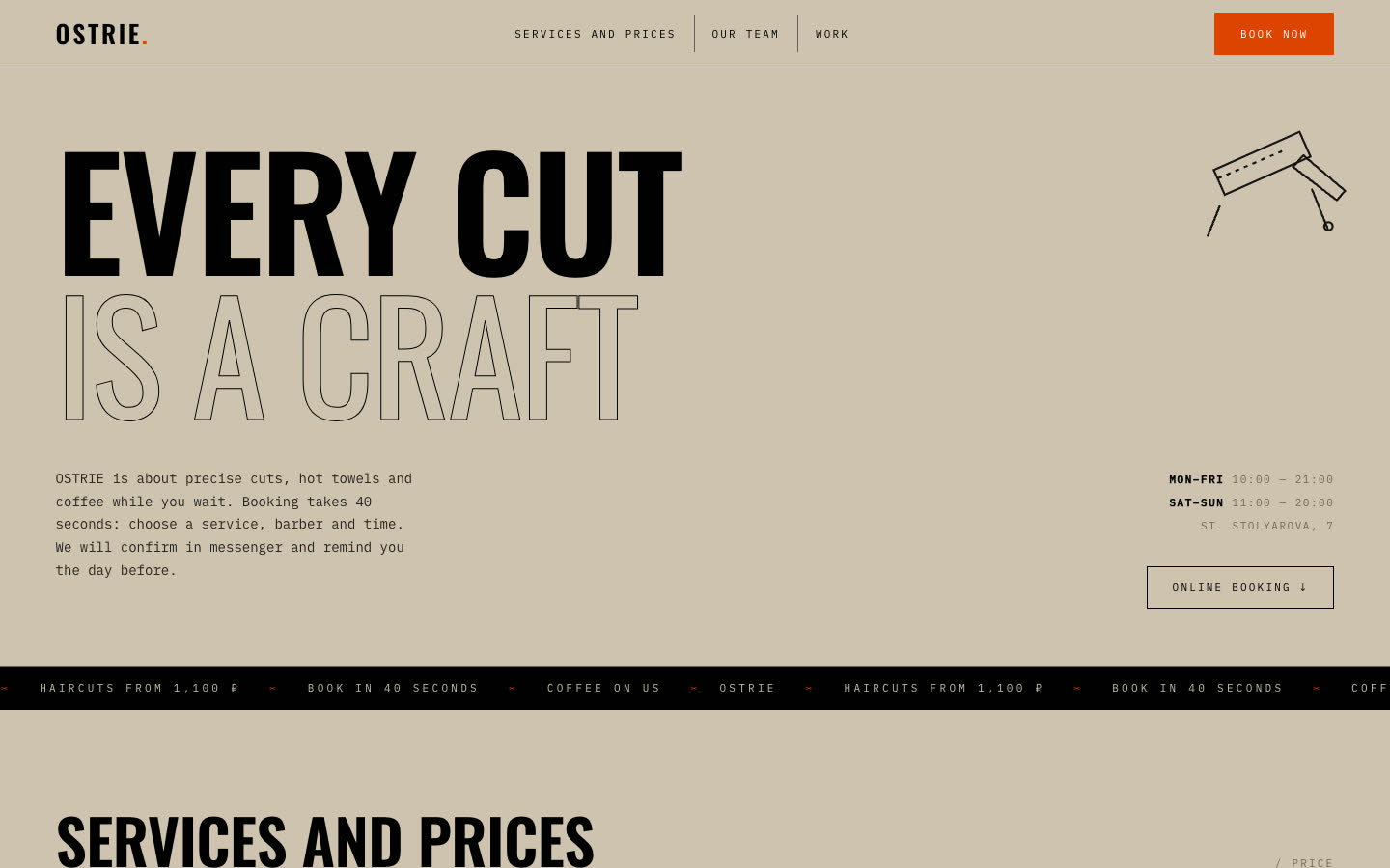 OSTRIE barbershop website